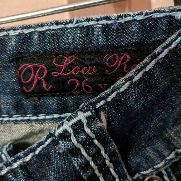 Rock and Roll CowGirl Studded Rhinestone Jeans Low Rise 26 x 36 - Picture 4 of 8